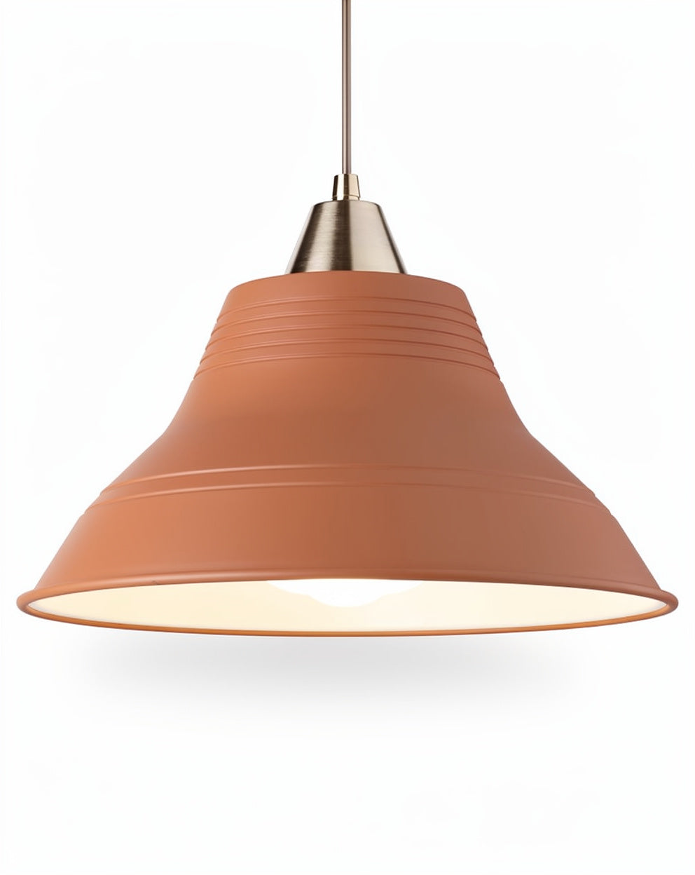 **Technische titel in het Nederlands:** Hanglamp van terracotta met glanzend chroomdetail