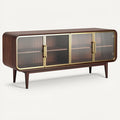 **Moderne dressoir met glazen deuren en gouden accenten**