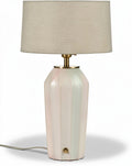**Technische titel in het Nederlands: Elegante lamp met gebogen keramisch ontwerp en stoffen kap**